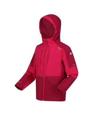 Boys Regatta Hooded Neck Color Block Patterned Rain Jacket in PkPotion/Bry