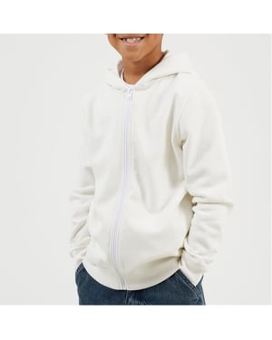Boys Brave Soul Solid Patterned Hooded Ribbed Cuff Sweat Jacket with Zipped Pocket in Off White