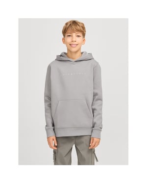 Boys Jack and Jones Star Lettering Hooded Neck Sweatshirt in Ultimate Grey