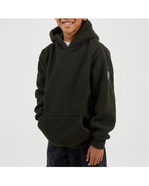 Boys Brave Soul Kangaroo Pocket Hooded Long Sleeve Sweatshirt in Dk Khaki