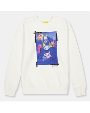 Boys Off White Large Genie Graphic Crew Neck Sweater in White/Blue