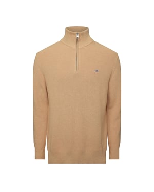 Men's Gant Cotn Merino Rib Half-Zip Jumper in KHAKI MELANGE