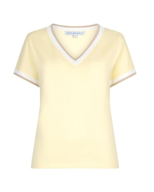 Red Button Jerry v-neck striped rib