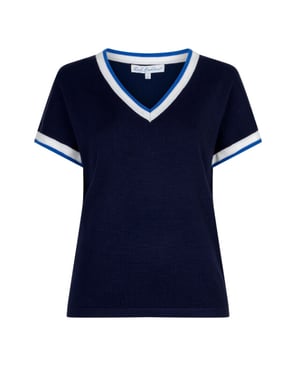 Red Button Jerry v-neck striped rib