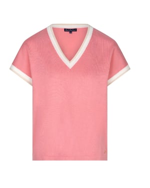 Red Button Jerry v-neck striped rib