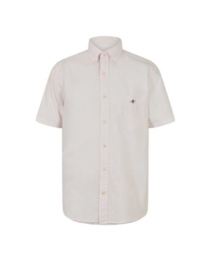 Gant Heren Stripe Button-Down Overhemd met Korte Mouwen (Lichtroze)