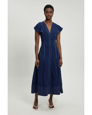 Contrast Topstitch Seam Detail Midi Dress