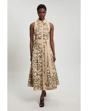 Petite Linen Matte Sequin Collared Midi Dress