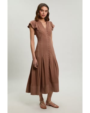 Contrast Topstitch Seam Detail Midi Dress