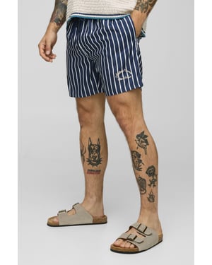 Branded Stripe Mid Length Swim Short