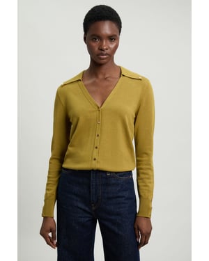 Viscose Blend Popper Detail Knit Collared Cardigan
