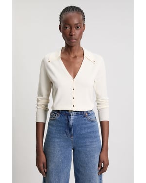 Viscose Blend Popper Detail Knit Collared Cardigan