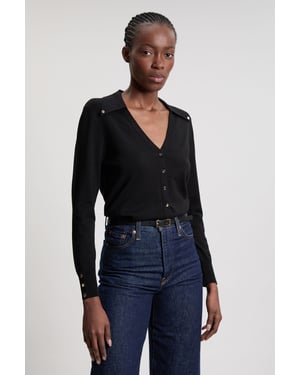 Viscose Blend Popper Detail Knit Collared Cardigan
