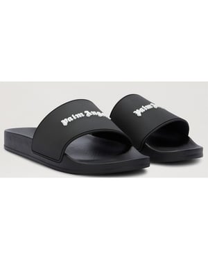 Men's Palm Angels Classic Logo Pool Sliders in Black White