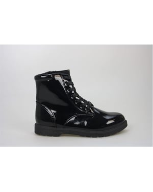 Girls Buckle My Shoe Lace Up Ankle Boots with Side Zipper in Black
