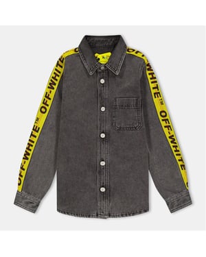 Boys Off White Regular Fit Lettering Denim Shirt in Grey/Yellow