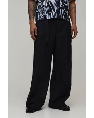 Wide Fit Belted Pleat Front Tailored Trousers