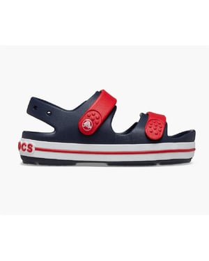Boys Crocs Crocband Crocodile Print Open Toe Slides in Navy/Vrsity Red