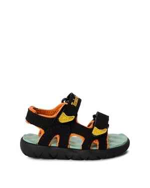 Boys Timberland Perkins Row Textured Open Toe Sandals in Black/Yellow