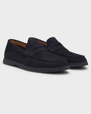 with Logo Penny Trim Logo Detail Loafers in Navy