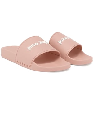 Women's Palm Angels Essential Logo Pool Sliders in Pink White