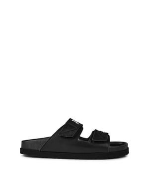 Boys Palm Angels Logo Touch Strap Slides Juniors in Black/White