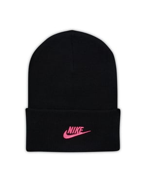 Accessories Nike Nsw Peak Wordmark Logo Adjustable Cuff Beanie in Black/Pinksicle