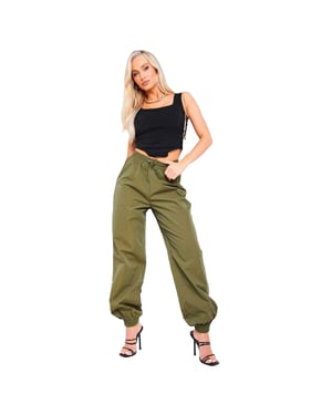 Missy Empire Cargo-byxor med snörning i midjan för damer (Khaki grönt)