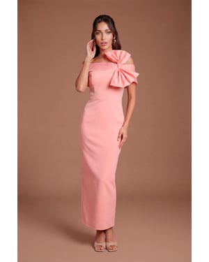 Off The Shoulder Bow Organza Midi Dress
