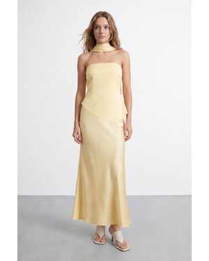 Petite Strapless Structured Bodice Satin Midi Dress
