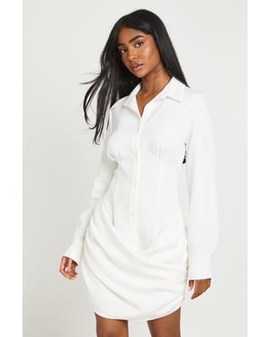 Drape Detail Button Through Shirt Dress