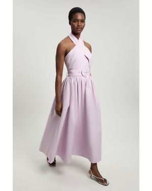 Cotton Poplin Cross Over Halter Neck Woven Midi Dress