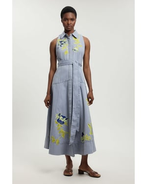 Floral Applique Belted Midi Dress