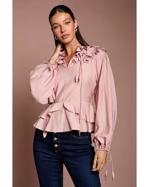 3D Floral Blouson Sleeve Blouse