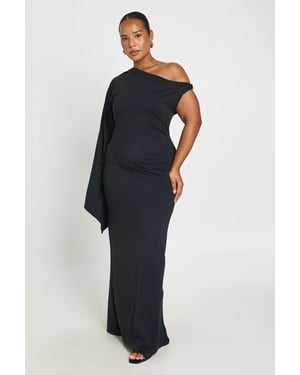 Plus Double Layer Asymmetric Trim Detail Maxi Drerss