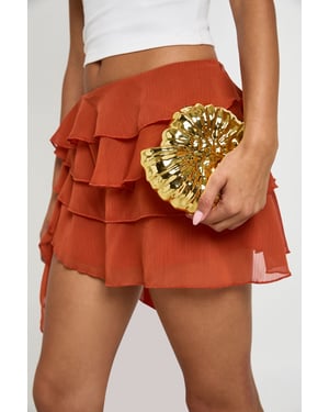 Gold Seashell Clutch Bag With Chain