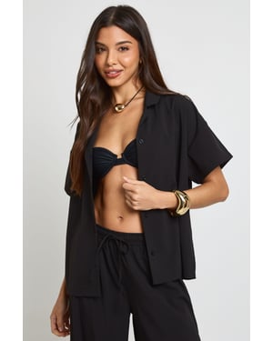 Essentials Oversized Textured Short Sleeve Beach Shirt
