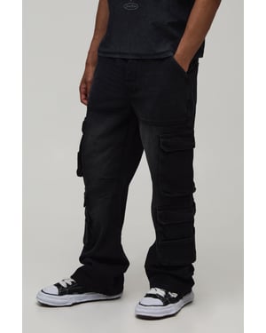 Washed Relaxed Fit Cargo Flared Jeans