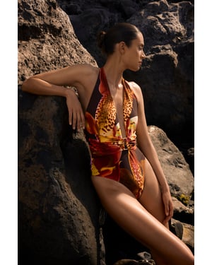 Orchid Print Plunge Swimsuit