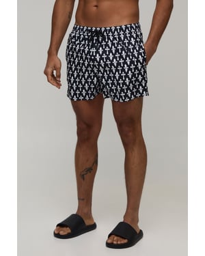 Cross Printed Short Length Swim Short