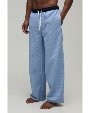 Straight Fit Micro Check Lounge Bottoms with Contrast Waistband