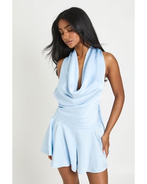 Satin Cowl Neck Flippy Short Playsuit