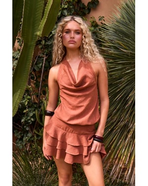 Textured Halterneck Ruffle Detail Playsuit