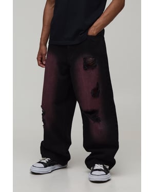 Pink Tinted Rip & Repair Baggy Fit Jeans