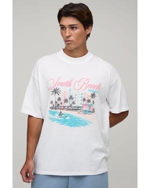 White Oversized Miami Print T-Shirt