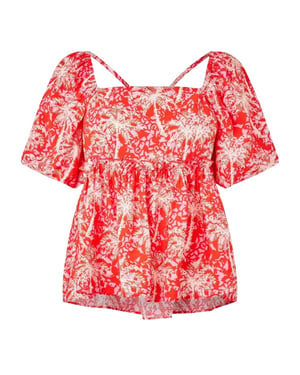 Biba Damesblouse met vierkante hals en pofmouwen (Oranje/Wit)