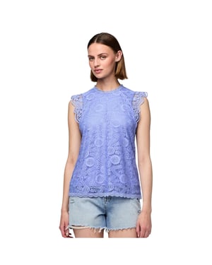 Pieces Damesblouse met kant, hoge hals, normale pasvorm en zonder mouwen (Hortensia)