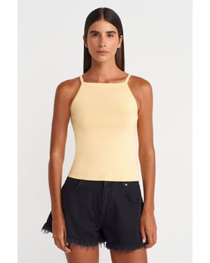 Slim Fit Halter Gebreide Blouse Met Strikdetail
