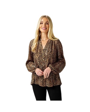 Biba Damesblouse met luipaardprint en knoopsluiting (Bruin/zwart)