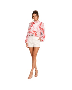 Ted Baker Damesblouse met bloemenprint, hoge hals, losse pasvorm en ballonmouwen (Ivoor)